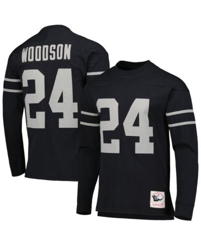 Men's Mitchell & Ness Charles Woodson Black Oakland Raiders Retired Player Name and Number Long Sleeve Top