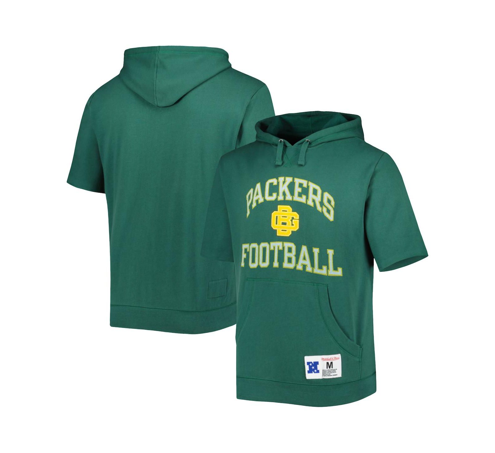 Мужское худи Mitchell & Ness Green Bay Packers Washed с коротким рукавом