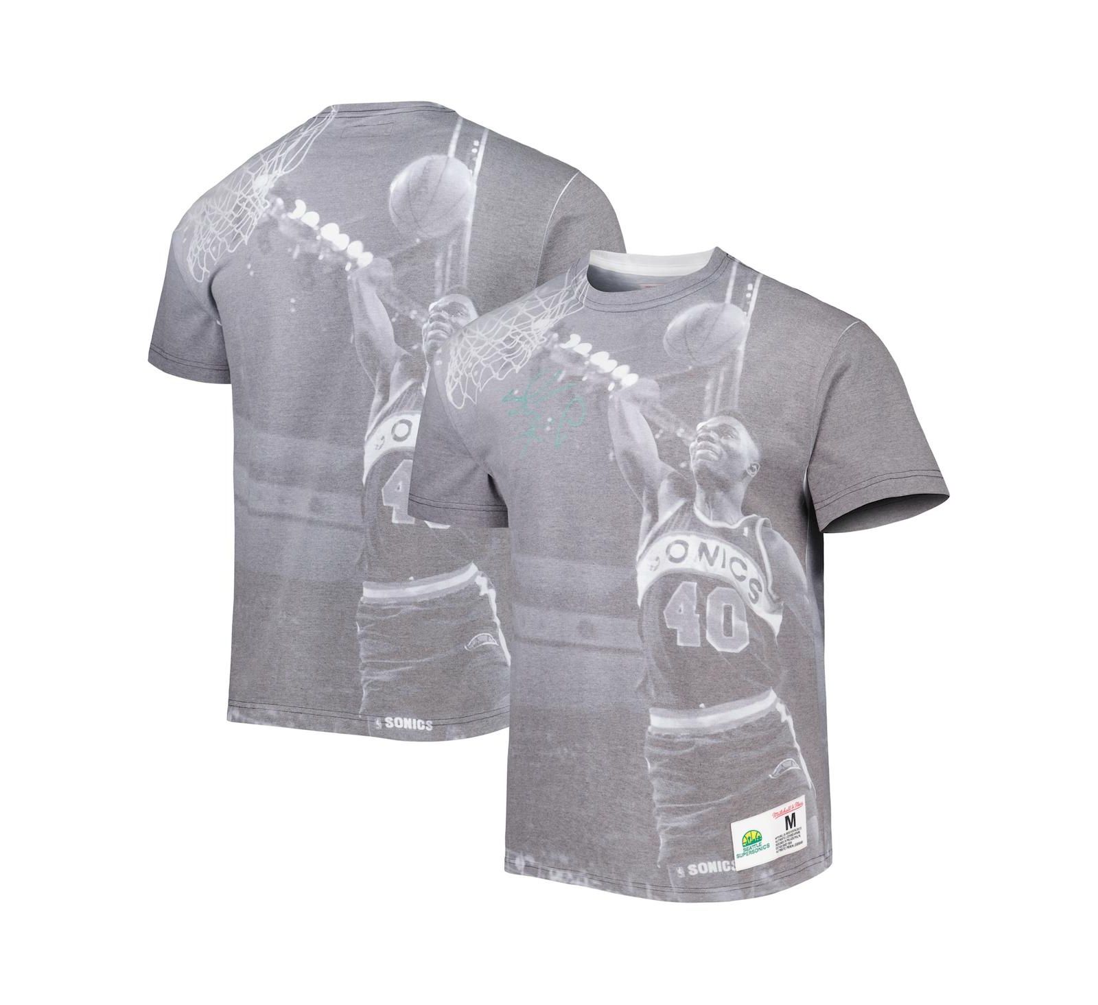 Men's Mitchell & Ness Shawn Kemp Heather Gray Seattle SuperSonics Above The Rim T-shirt