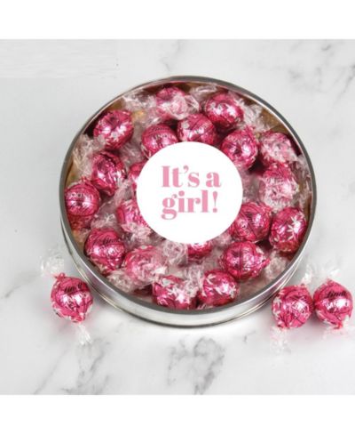 Just Candy, It's a Girl Baby Shower Candy Gift Tin Pink Lindor Truffles by Lindt, 24 Pieces