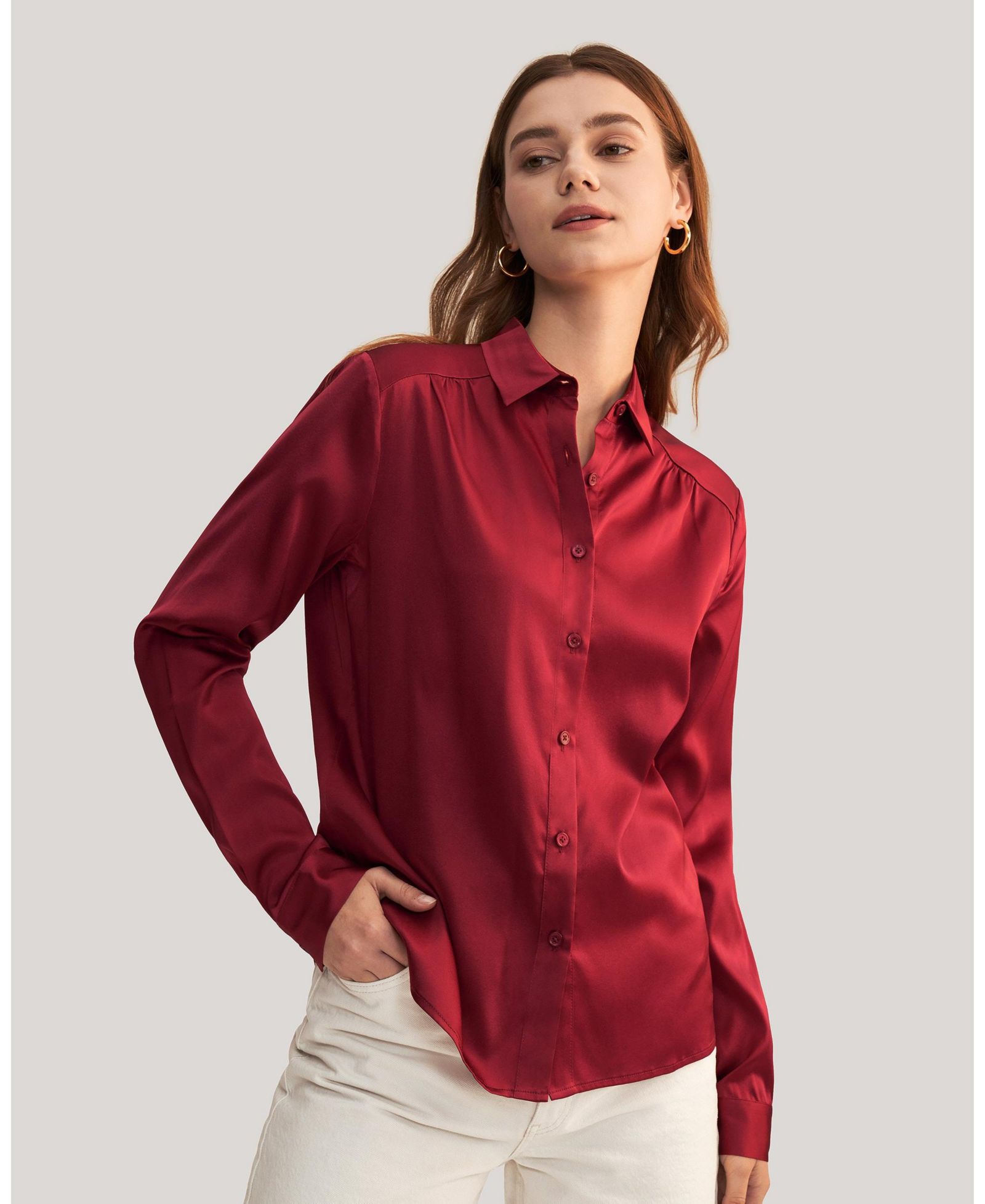 Женская шелковая блузка LILYSILK Long Sleeves Collared
