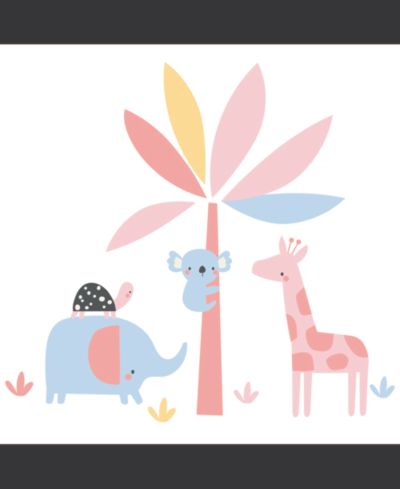 Настенные наклейки Lambs & Ivy Snuggle Jungle Pastel Safari Elephant/Giraffe/Tree 35 x 0.1 x 38 inches