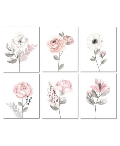 Lambs & Ivy настенный декор для детской Watercolor Floral Unframed Nursery Child Wall Art 6pc - Pink/Gray
