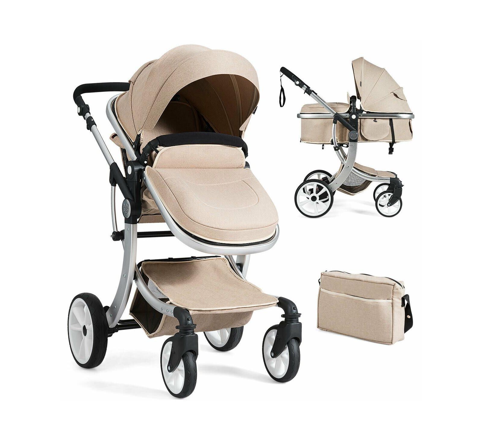 Costway Folding Aluminum Infant Bassinet Reversible Baby Stroller