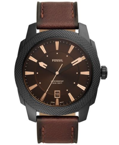 Мужские часы Fossil Machine Quartz, коричневый кожаный ремешок, 49mm