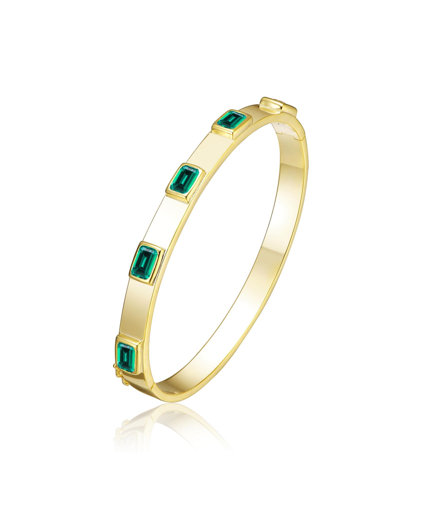 Rachel Glauber Modern 14K Gold Plated CZ Bezel Set Bangle Bracelet