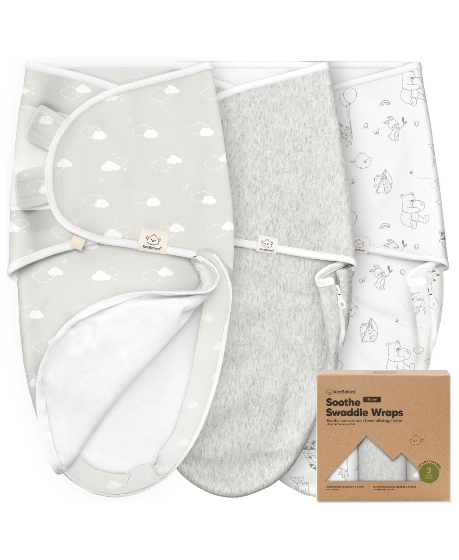 Набор из 3 пеленок KeaBabies Soothe Zippy для новорожденных