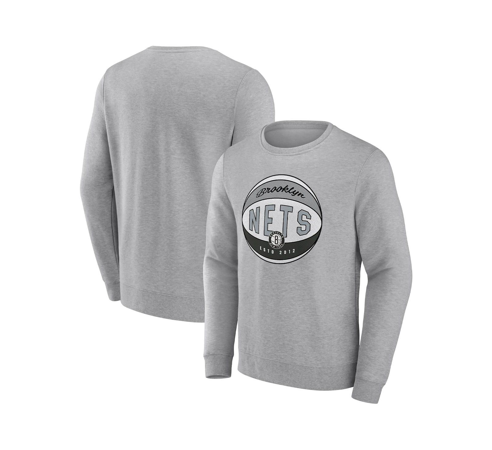 Мужская толстовка Fanatics Heathered Gray Brooklyn Nets True Classics Vint Pullover Sweatshirt