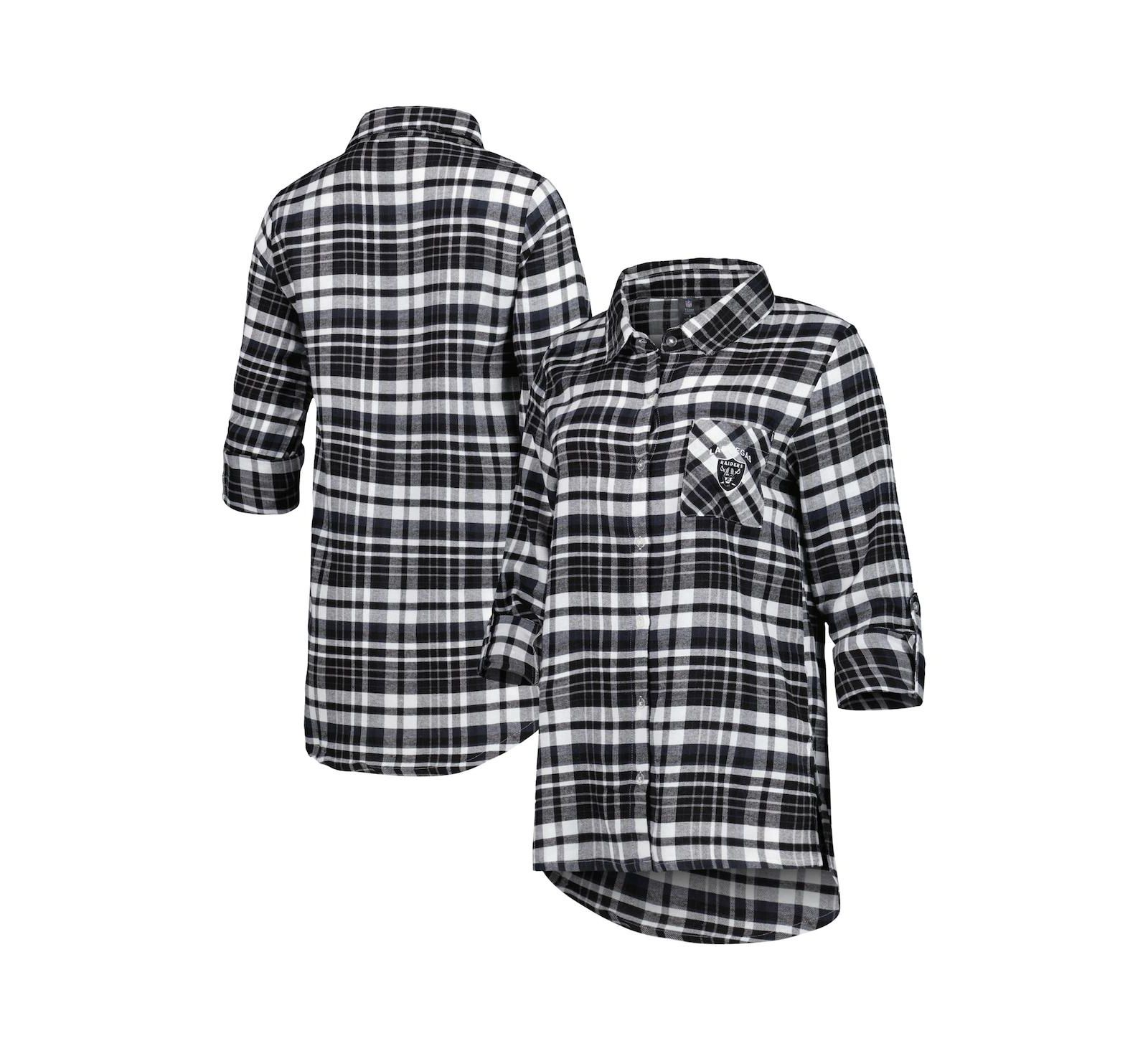 Женская фланелевая ночная рубашка Concepts Sport Las Vegas Raiders Mainstay Full-Button Long Sleeve