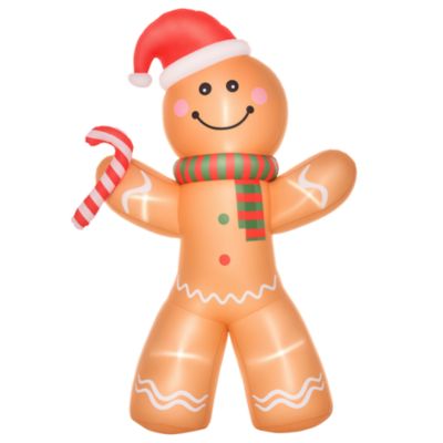 HOMCOM 8 ft Inflatable Gingerbread Man Outdoor Holiday Display w/ LED Lights