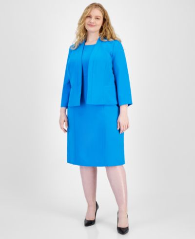 Женский костюм Le Suit Plus Size из крепа: жакет с открытым передом и платье-футляр