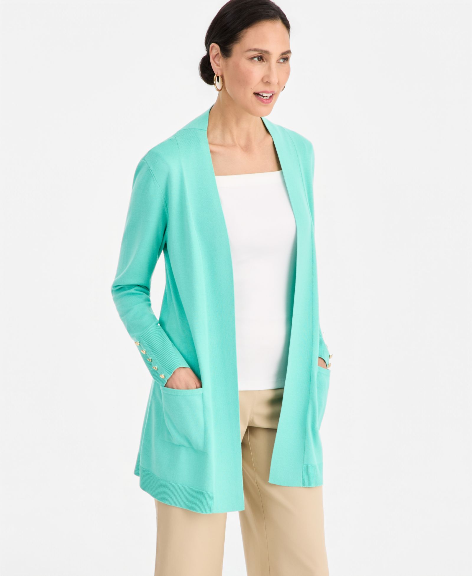 JM Collection Women's Button-Sleeve Flyaway Cardigan Sweater