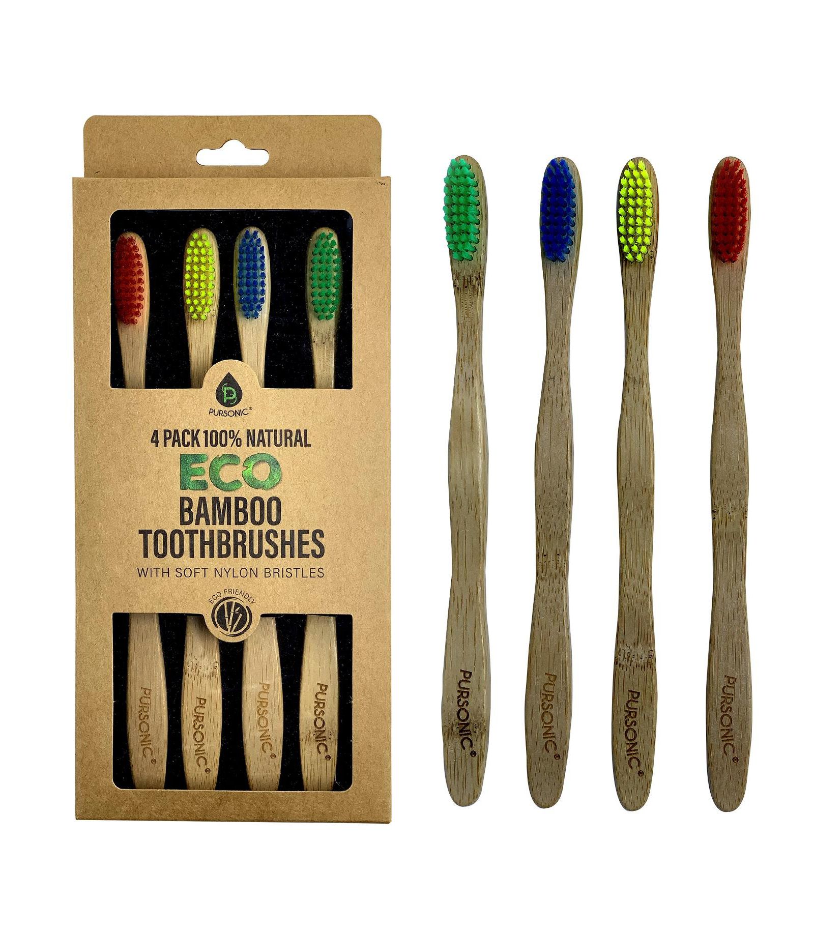 Pursonic 100% Natural Eco Bamboo Toothbrushes (4 pack)