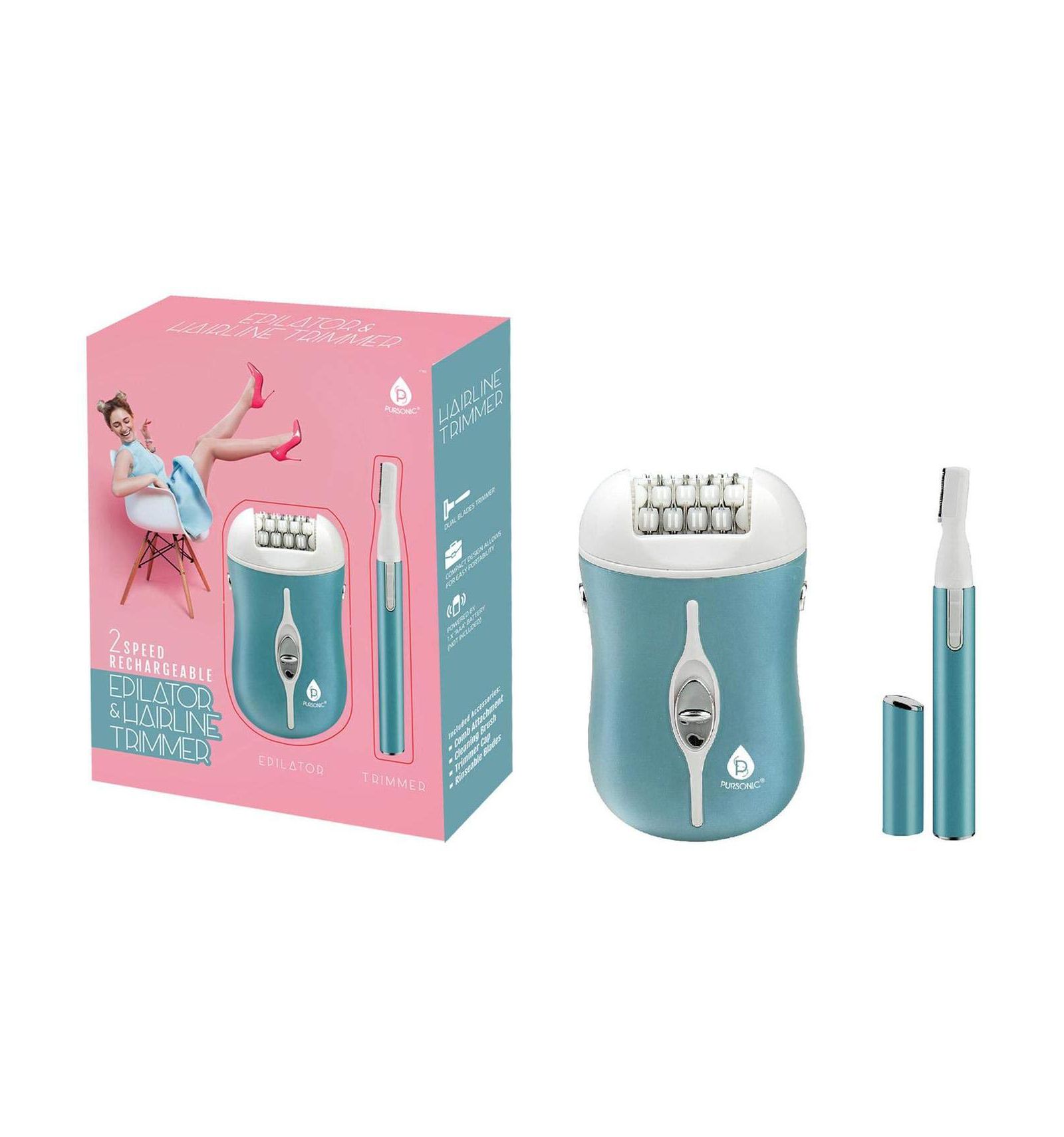 Pursonic 2 Speed Rechargeable Epilator & Hairline Trimmer