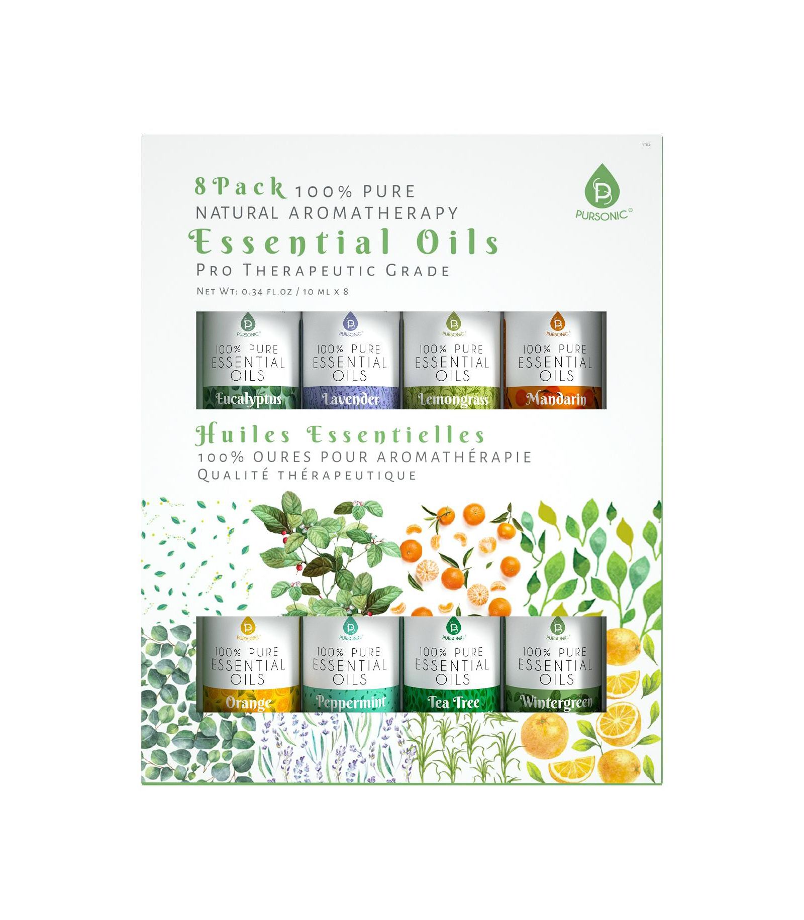 PURSONIC 8 pack of 100% Pure Essential Aromatherapy Oils