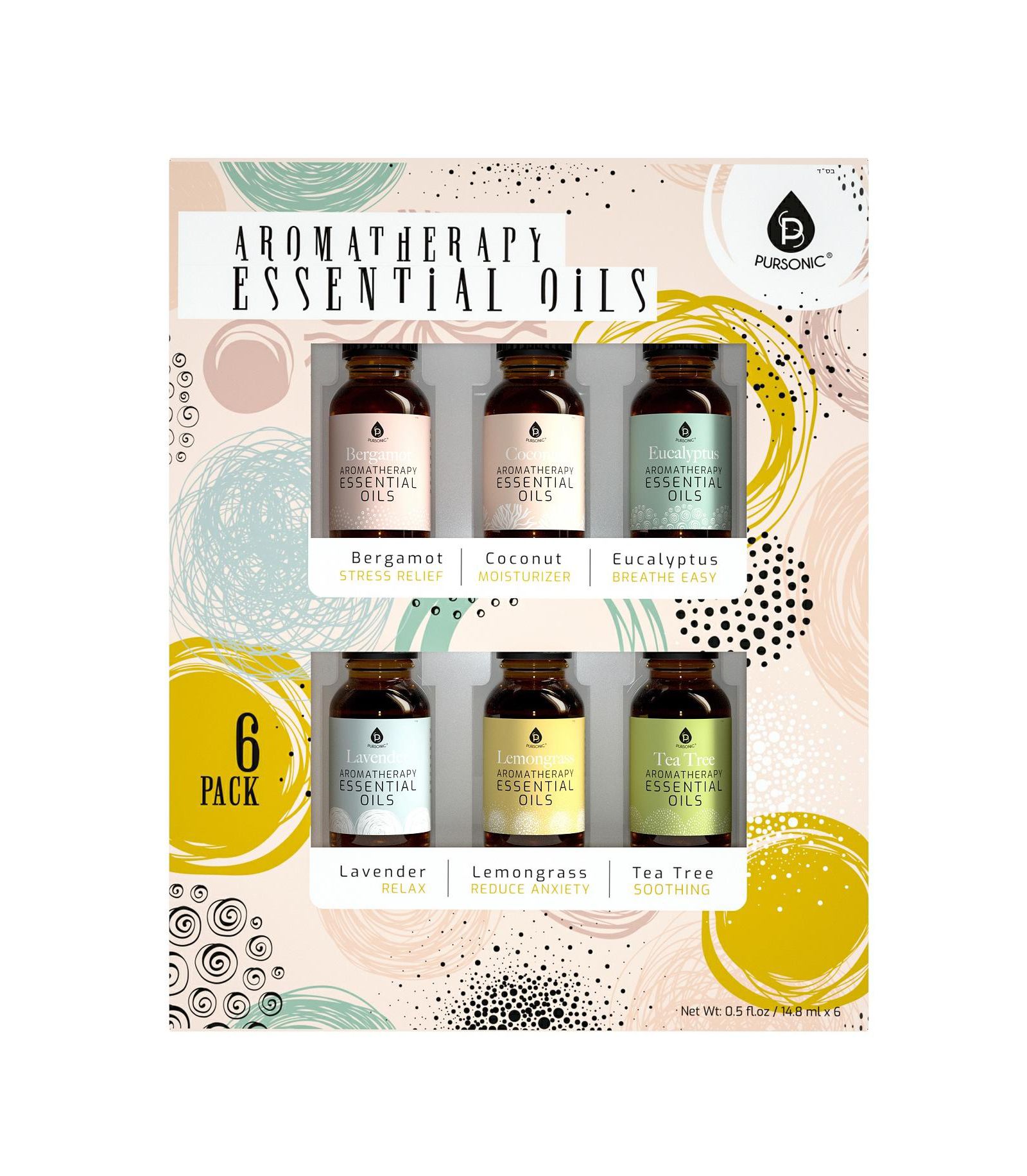 PURSONIC Essential Aromatherapy Oils - 6 Pack Gift Set