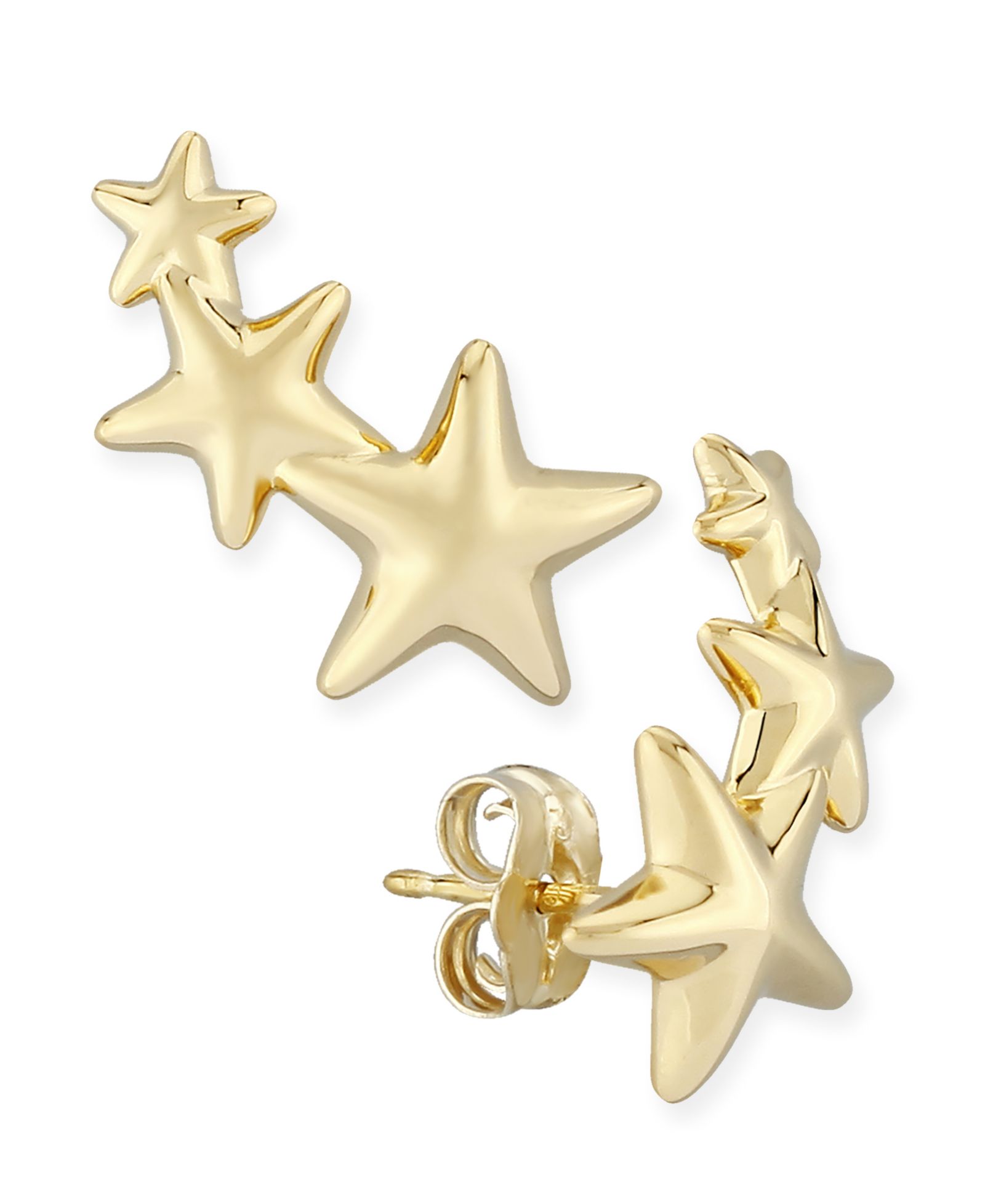 Triple Star Stud Crawler Earrings in 14k Yellow Gold or White Gold