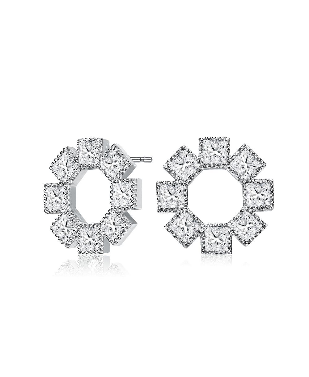 Серьги-гвоздики Genevive Dainty Sterling Silver Eight Princess-cut CZ Stud
