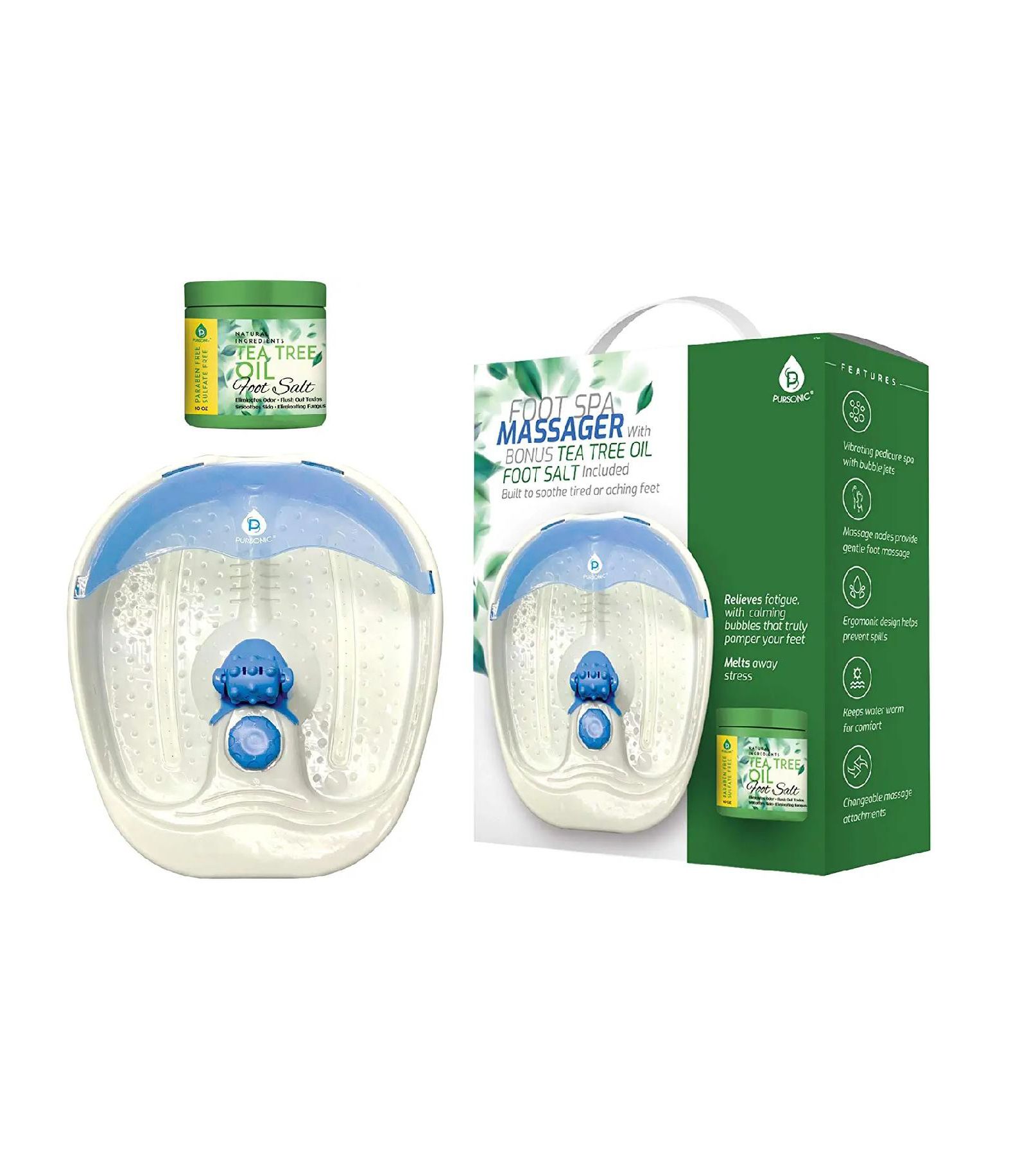 Массажер для ног Pursonic Foot Spa с солью для ванночек с маслом чайного дерева (с функцией нагрева)