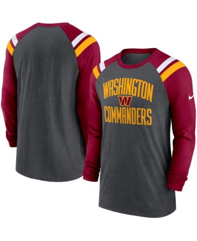 Nike Мужская спортивная футболка Raglan Tri-Blend Washington Commanders, серый меланж/бордовый