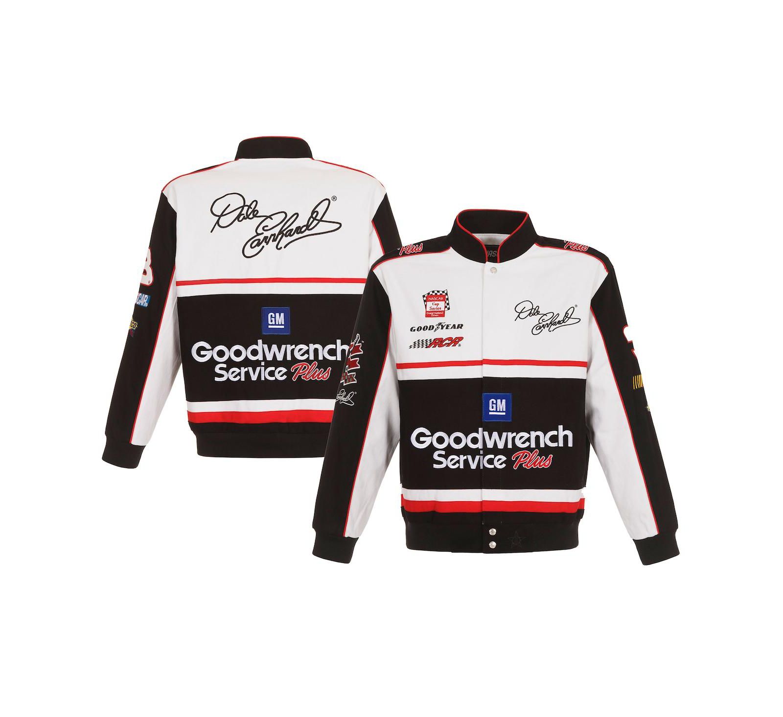 Men's JH Design White, Black Dale Earnhardt Goodwrench Twill Uniform Full-Snap Jacket