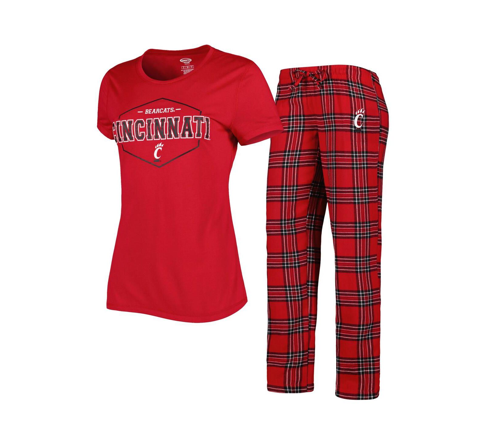 Женский комплект Concepts Sport Red, Black Cincinnati Bearcats Badge T-shirt и фланелевые брюки для сна