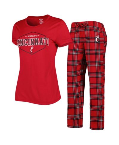 Женский комплект Concepts Sport Red, Black Cincinnati Bearcats Badge T-shirt и фланелевые брюки для сна