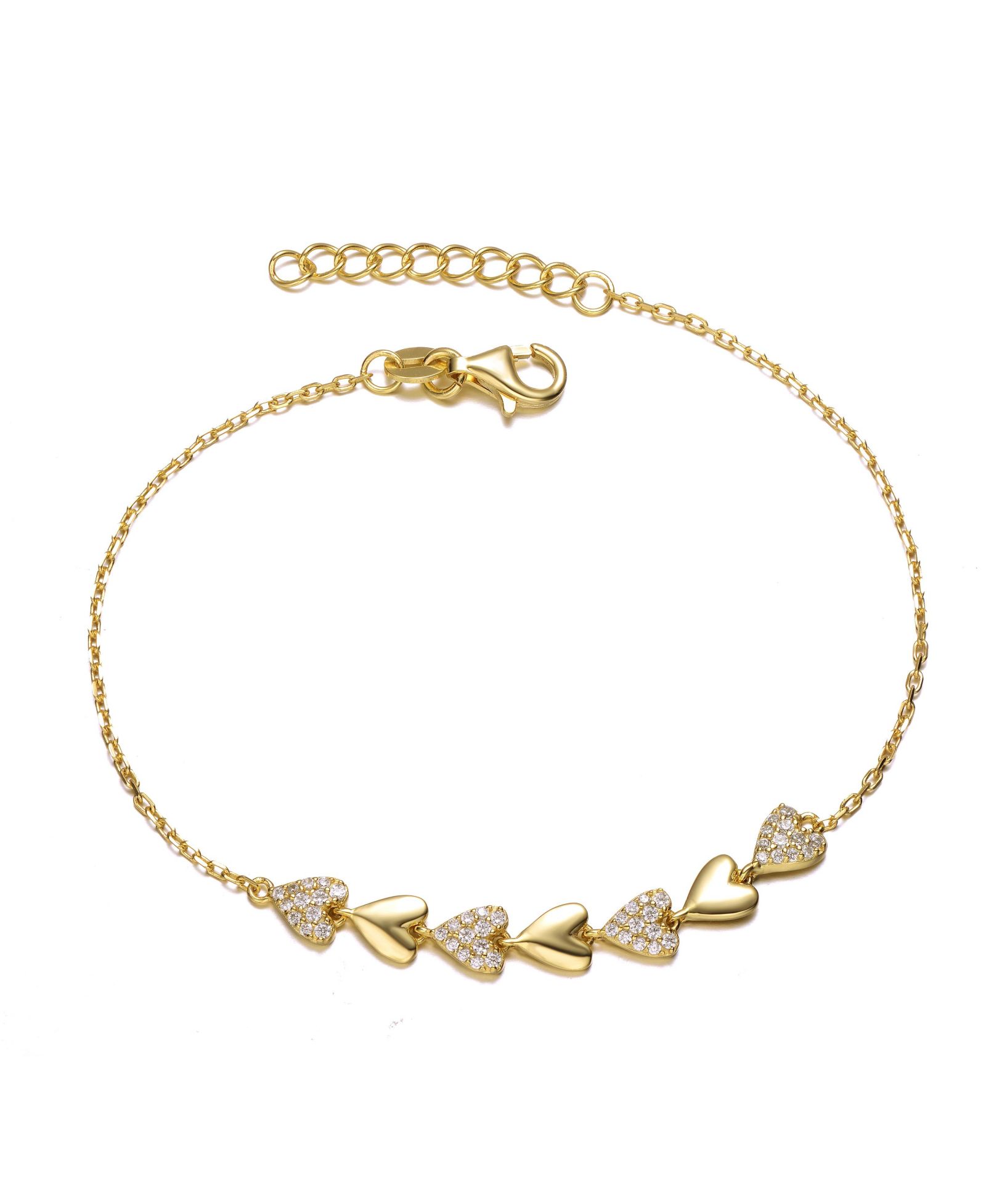 Genevive Dainty 14K Gold Plated CZ Pave Heart Stampato Thin Bracelet