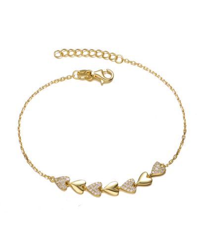 Genevive тонкий браслет Stampato с позолотой 14K и CZ Pave Heart