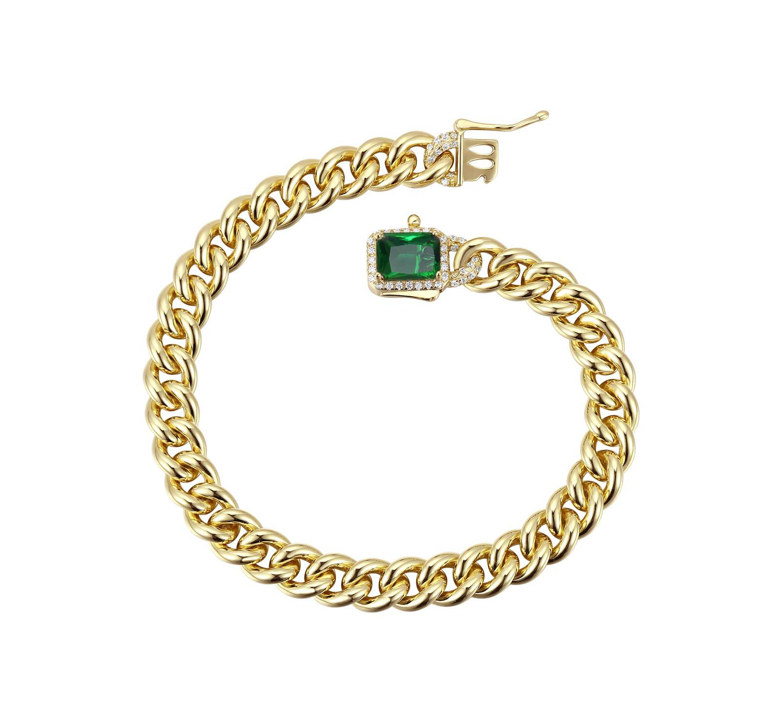 Genevive Женский браслет цепочка Curb с CZ, 14K Gold Plated