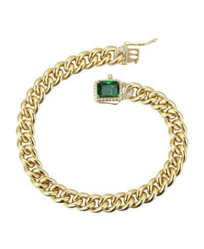 Genevive Женский браслет цепочка Curb с CZ, 14K Gold Plated