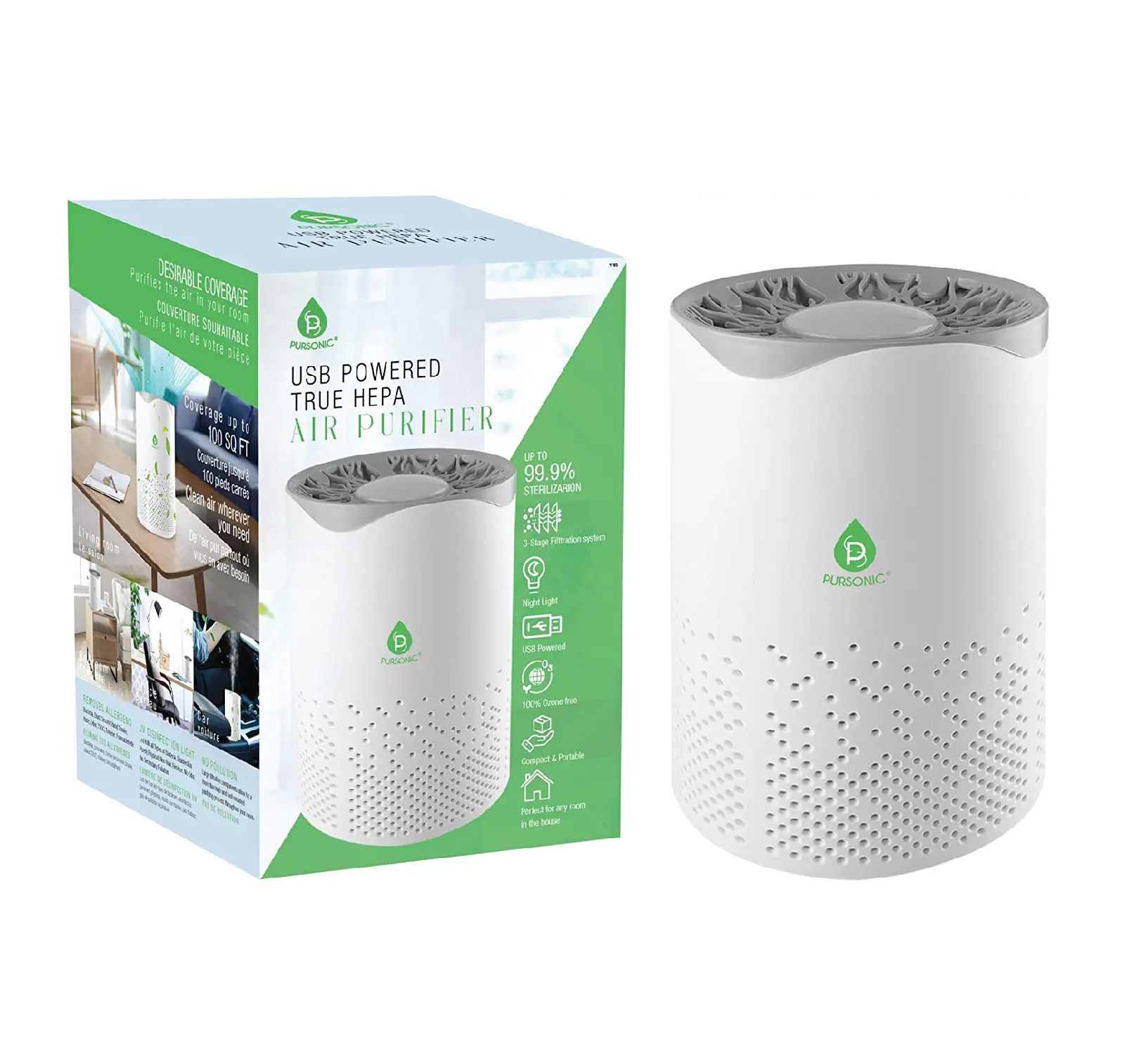 Pursonic USB Powered Air Purifier With Night Light