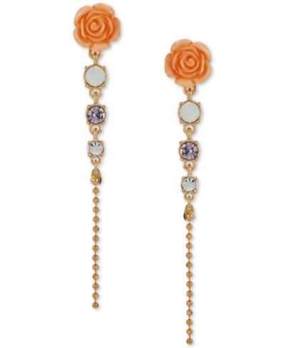 Серьги GUESS Gold-Tone Multicolor Stone Flower Linear Drop