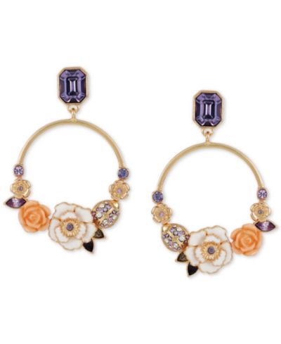 Серьги-кольца GUESS Gold-Tone Mixed Color Stone Flower Drop Hoop
