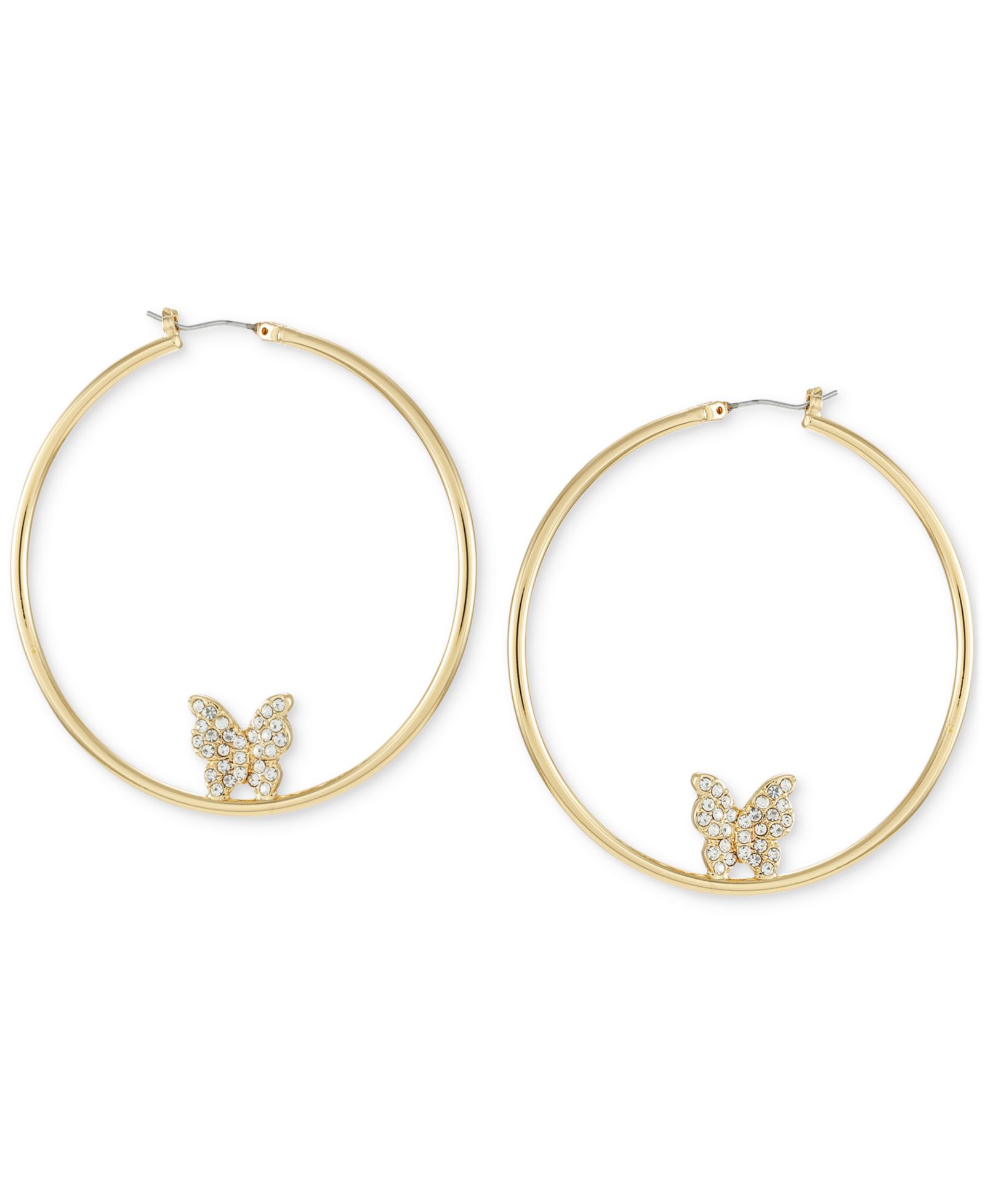 Серьги GUESS Gold-Tone Large Pavé Butterfly Hoop, 2.5"