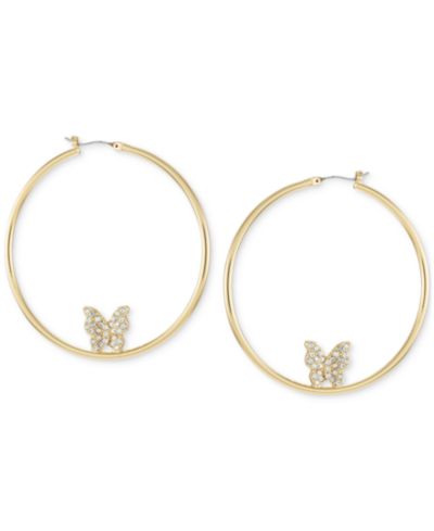 Серьги GUESS Gold-Tone Large Pavé Butterfly Hoop, 2.5"