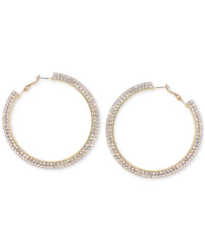 GUESS Серьги-кольца Large Hoop с кристаллами золотистого цвета, 2.5"