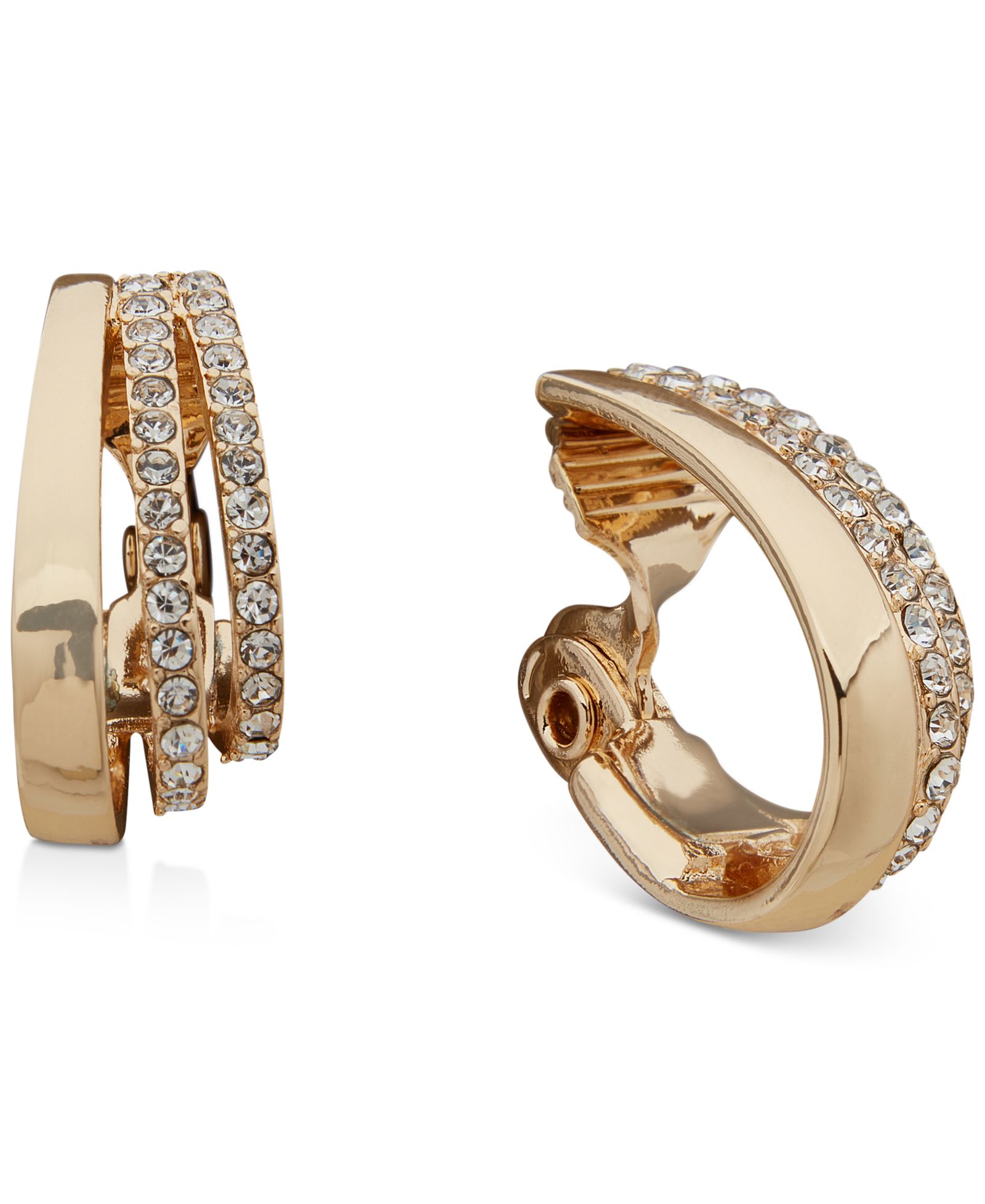 Anne Klein золотистые серьги-кольца с кристаллами, 1"