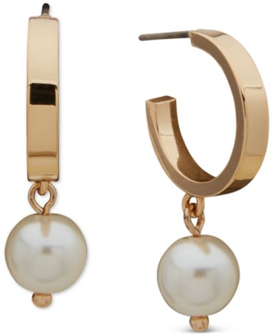 Серьги-кольца Karl Lagerfeld Paris Gold-Tone Imitation Pearl Charm