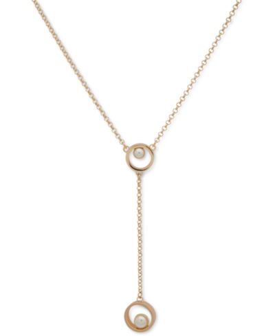 Karl Lagerfeld Paris ожерелье-лариат с имитацией жемчуга, Gold-Tone, 16" + 3" extender