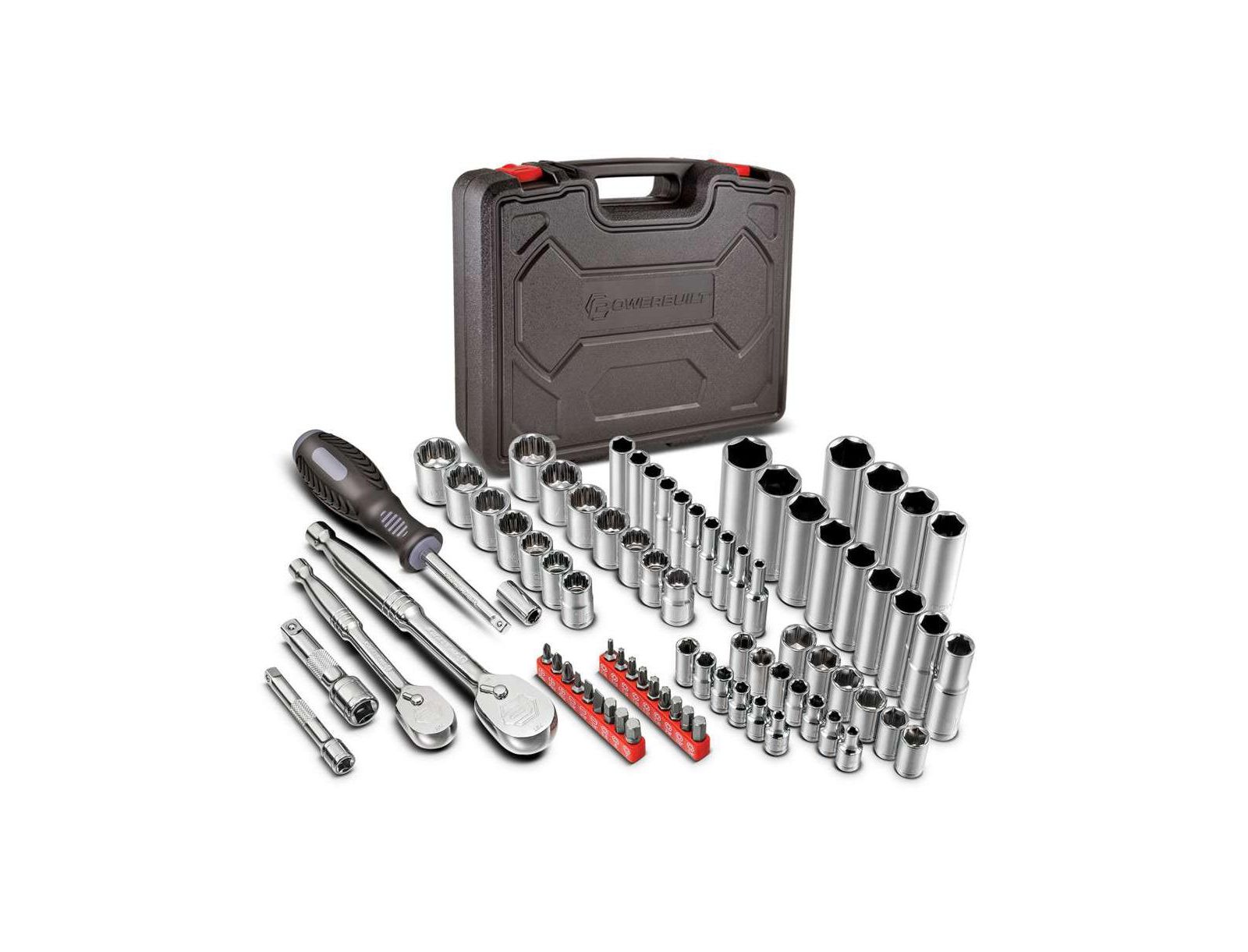 Powerbuilt 80 Piece Tool Set with Sockets, Ratchets, and Accessories in Case
