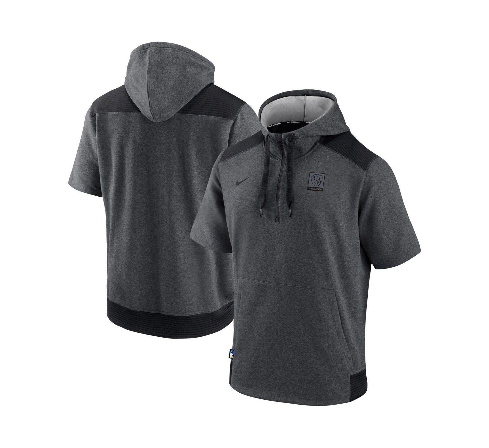 Мужское полупрозрачное спортивное худи Nike Heathered Charcoal, Black Milwaukee Brewers Authentic Collection Dry Flux Performance Quarter-Zip Short Sleeve