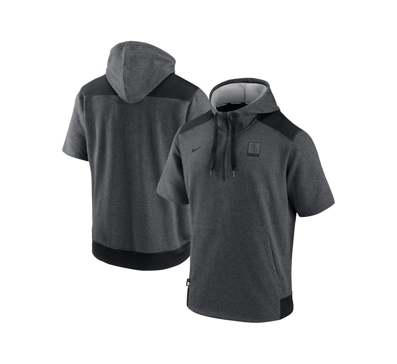 Мужское худи Nike Heathered Charcoal, Black Chicago White Sox Authentic Collection Dry Flux Performance Quarter-Zip Short Sleeve Hoodie
