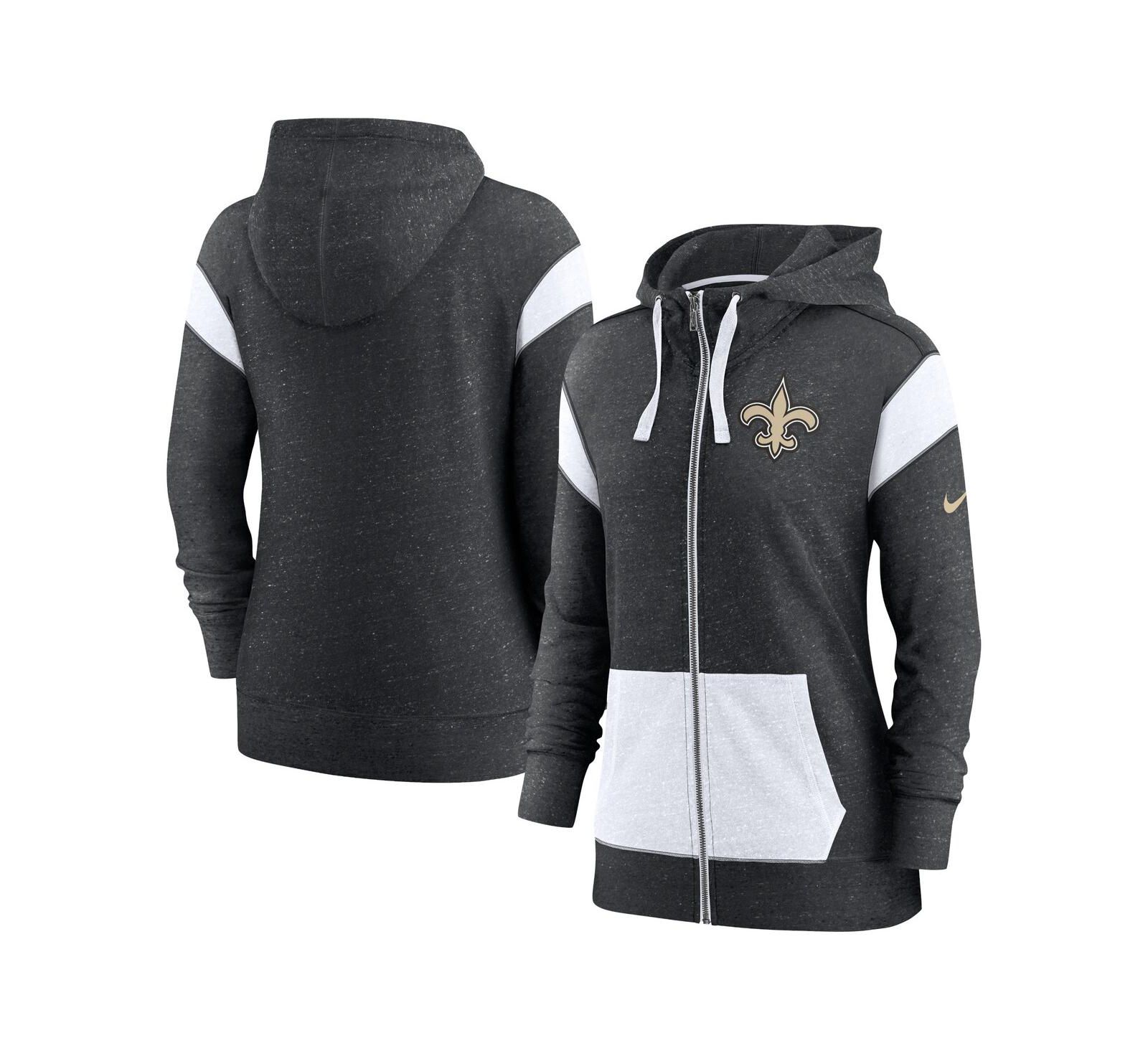 Women's Nike Heathered Black, White New Orleans Saints Plus Size Monaco Full-Zip Hoodie