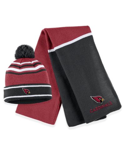 Women's WEAR by Erin Andrews Cardinal Arizona Cardinals Colorblock Cuffed Knit Hat with Pom and Scarf Set