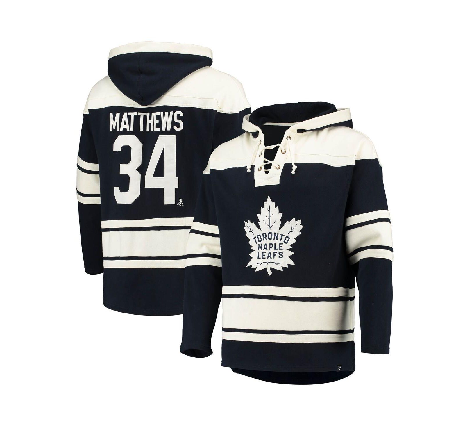 Мужское худи '47 Brand Auston Matthews Blue Toronto Maple Leafs Player Name and Number Lacer Pullover
