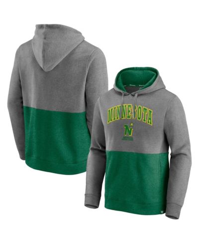 Men's Fanatics Heathered Gray and Kelly Green Minnesota North Stars Block Party Classic Arch Signature Pullover Hoodie