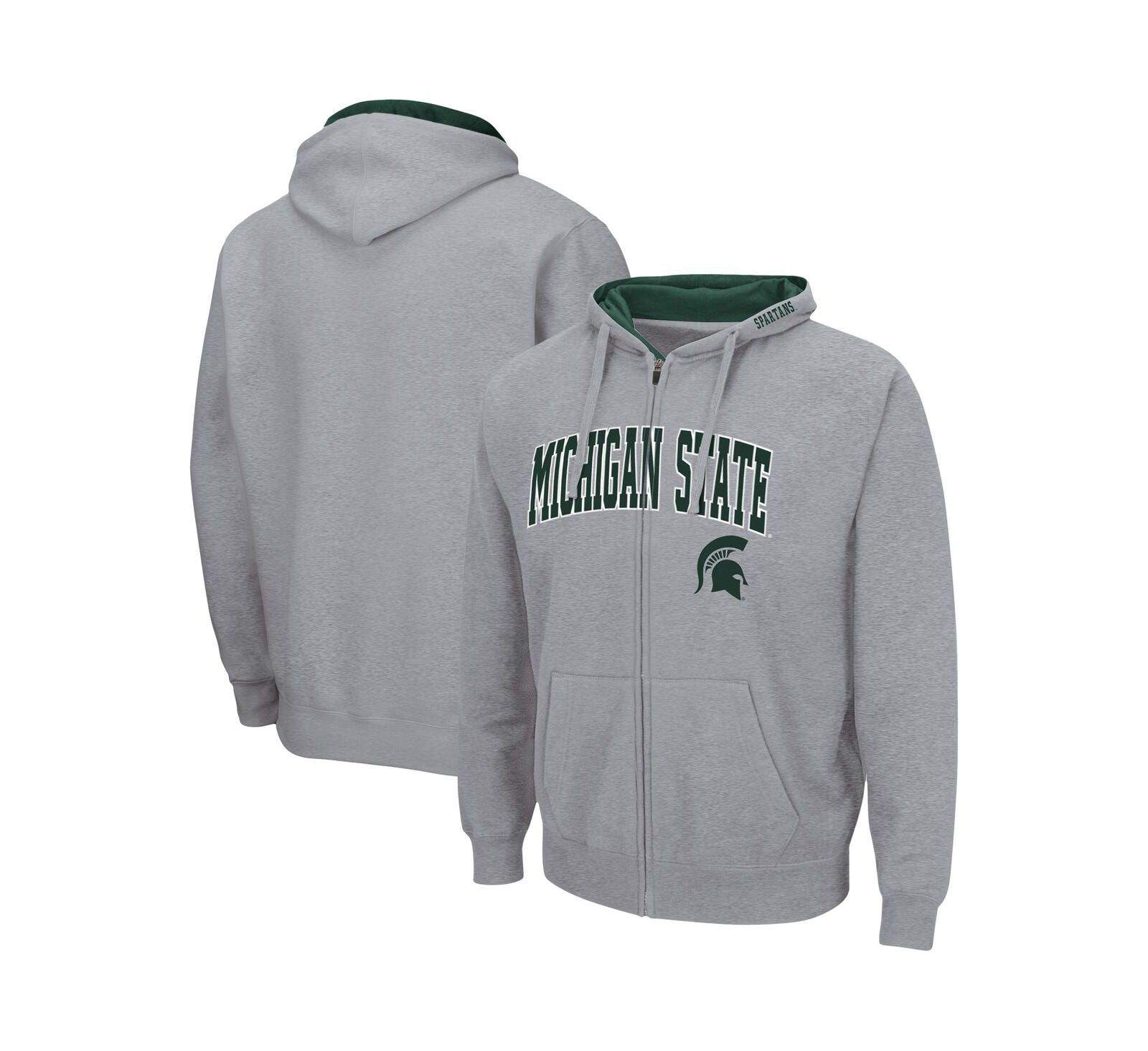Мужское худи Colosseum Heathered Gray Michigan State Spartans Arch and Logo 3.0 Full-Zip