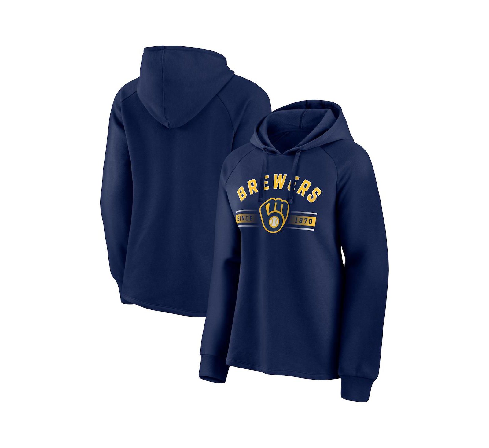 Women's Fanatics Navy Milwaukee Brewers Perfect Play Raglan Pullover Hoodie