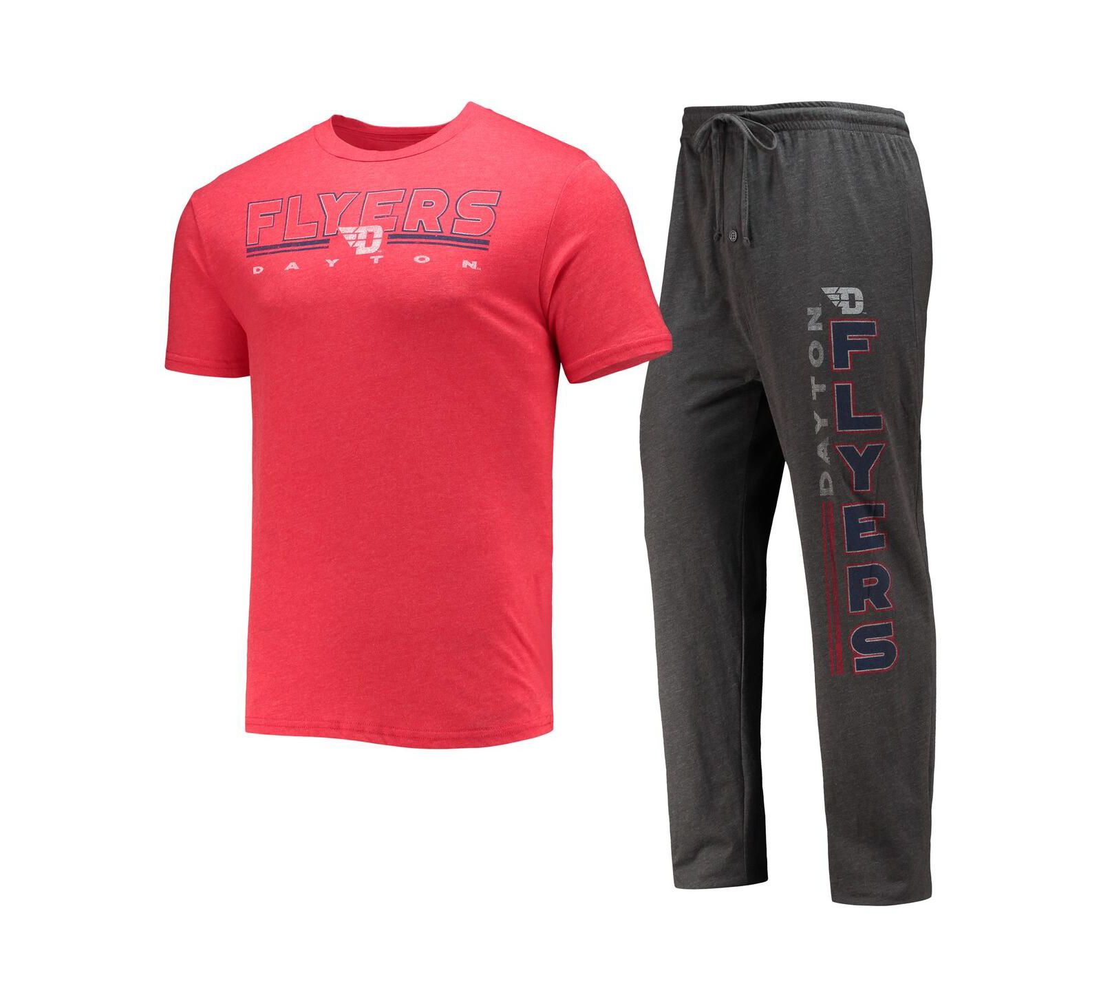 Men's Concepts Sport Heathered Charcoal and Red Dayton Flyers Meter T-shirt and Pants Sleep Set